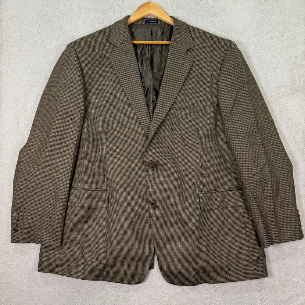 Stafford Essentials Mens‎ 50R Blazer Sport Coat Jacket Wool Tweed Brown Casual
